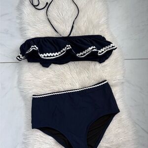 JCrew Navy Ruffle Two-Piece Swim Set